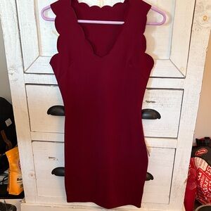 Elegant Scalloped Burgundy Dress